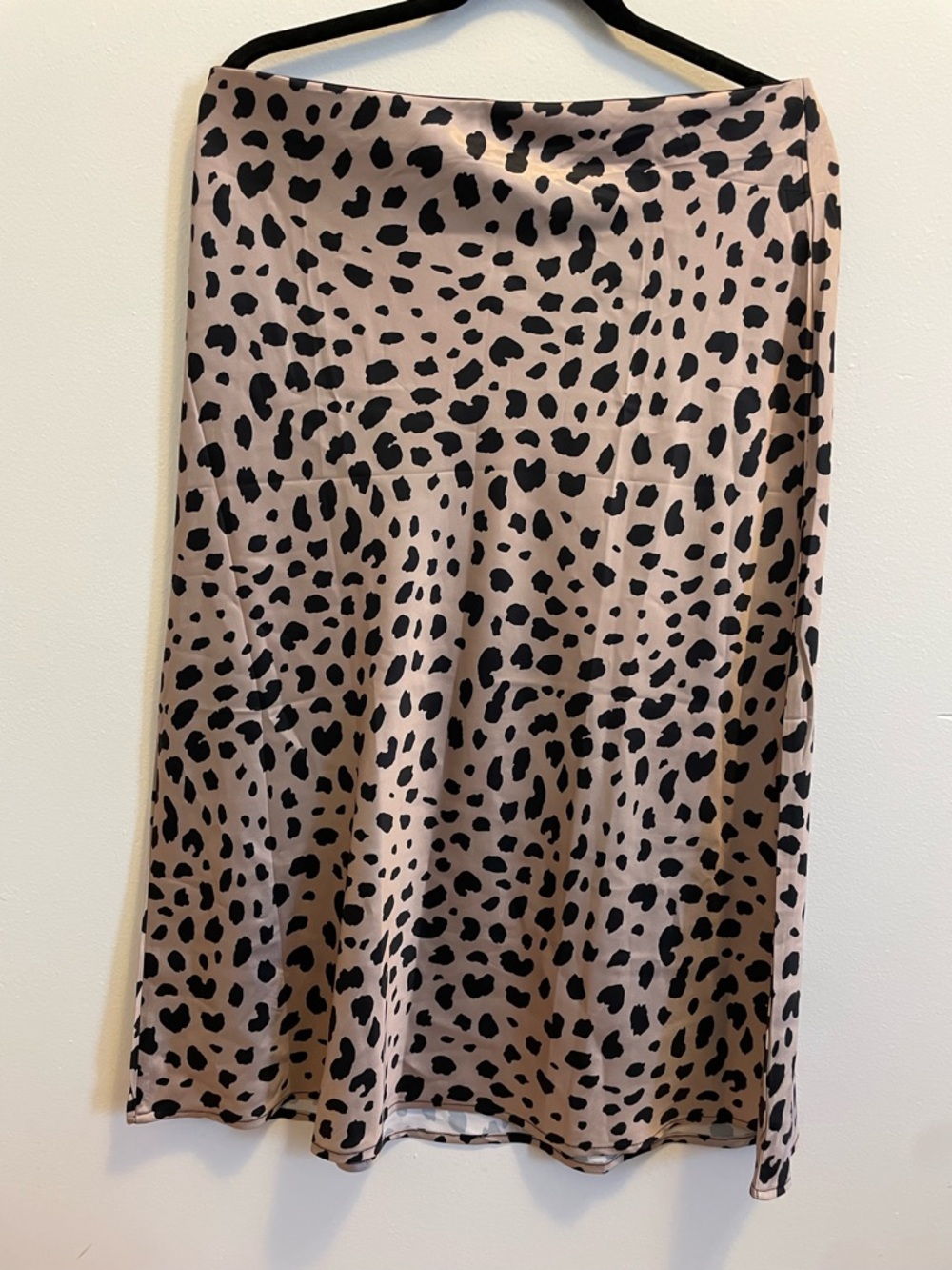 Beige & Black Leopard Print Midi Slip Skirt